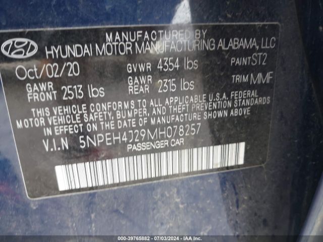 Photo 8 VIN: 5NPEH4J29MH078257 - HYUNDAI SONATA 