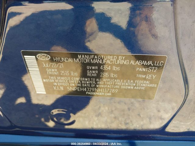 Photo 8 VIN: 5NPEH4J29NH137289 - HYUNDAI SONATA 