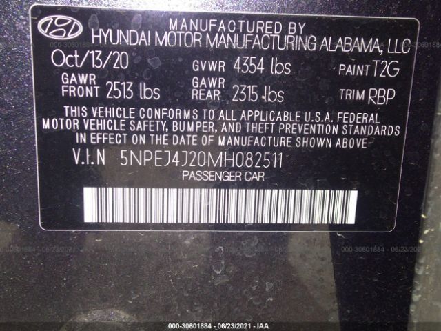 Photo 8 VIN: 5NPEJ4J20MH082511 - HYUNDAI SONATA 