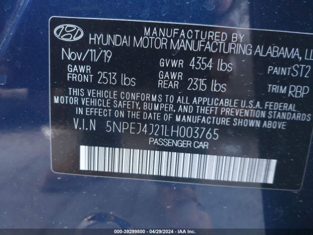 Photo 8 VIN: 5NPEJ4J21LH003765 - HYUNDAI SONATA 