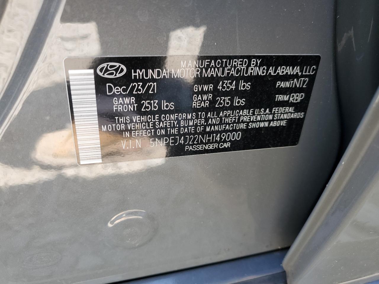 Photo 11 VIN: 5NPEJ4J22NH149000 - HYUNDAI SONATA 