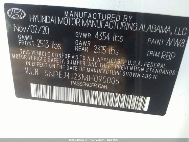 Photo 8 VIN: 5NPEJ4J23MH090005 - HYUNDAI SONATA 