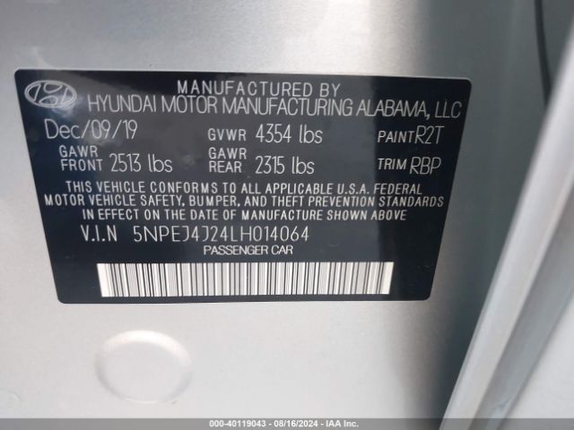 Photo 8 VIN: 5NPEJ4J24LH014064 - HYUNDAI SONATA 