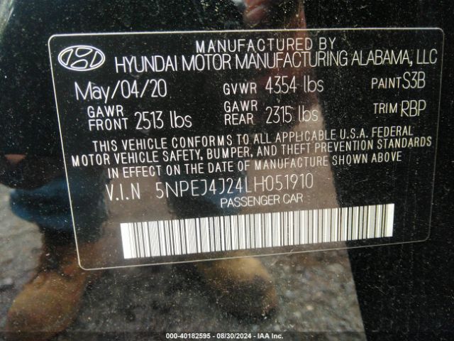 Photo 8 VIN: 5NPEJ4J24LH051910 - HYUNDAI SONATA 