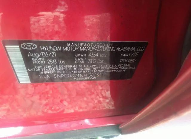 Photo 8 VIN: 5NPEJ4J24NH138662 - HYUNDAI SONATA 