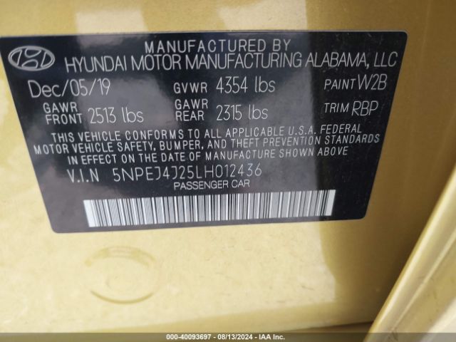 Photo 8 VIN: 5NPEJ4J25LH012436 - HYUNDAI SONATA 