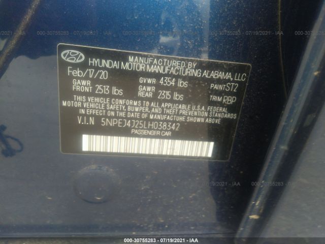 Photo 8 VIN: 5NPEJ4J25LH038342 - HYUNDAI SONATA 