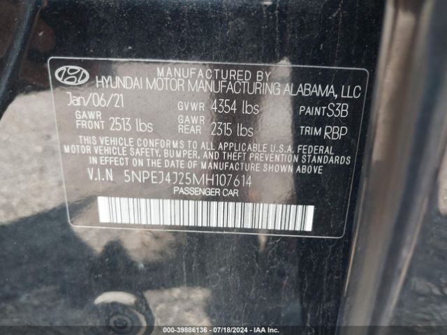 Photo 8 VIN: 5NPEJ4J25MH107614 - HYUNDAI SONATA 