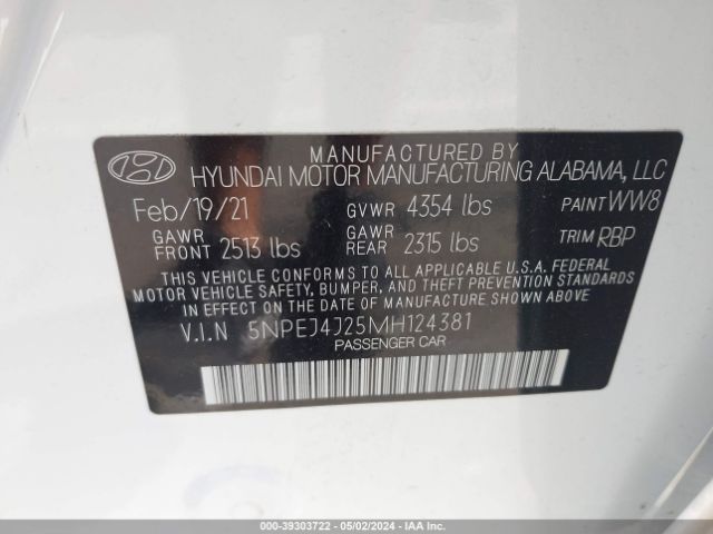 Photo 8 VIN: 5NPEJ4J25MH124381 - HYUNDAI SONATA 