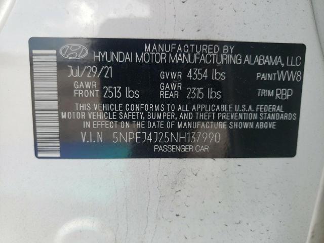 Photo 9 VIN: 5NPEJ4J25NH137990 - HYUNDAI SONATA SEL 