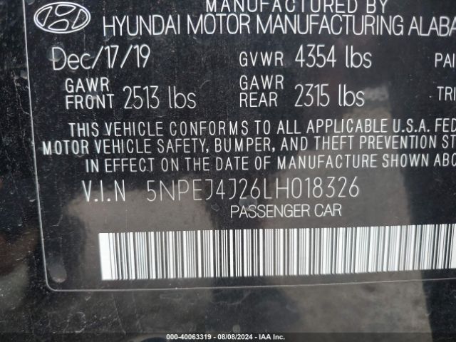 Photo 8 VIN: 5NPEJ4J26LH018326 - HYUNDAI SONATA 