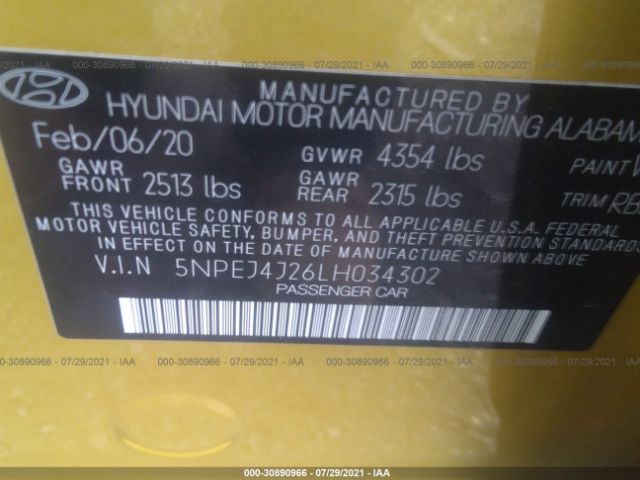 Photo 8 VIN: 5NPEJ4J26LH034302 - HYUNDAI SONATA 