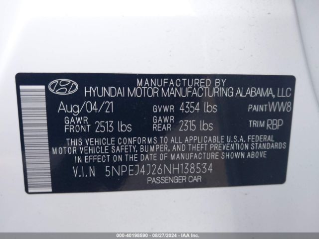 Photo 8 VIN: 5NPEJ4J26NH138534 - HYUNDAI SONATA 