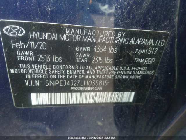 Photo 8 VIN: 5NPEJ4J27LH035815 - HYUNDAI SONATA 