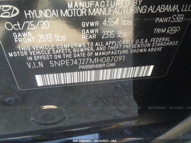 Photo 8 VIN: 5NPEJ4J27MH087091 - HYUNDAI SONATA 