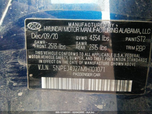 Photo 8 VIN: 5NPEJ4J27MH101071 - HYUNDAI SONATA 