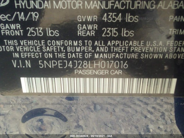 Photo 8 VIN: 5NPEJ4J28LH017016 - HYUNDAI SONATA 