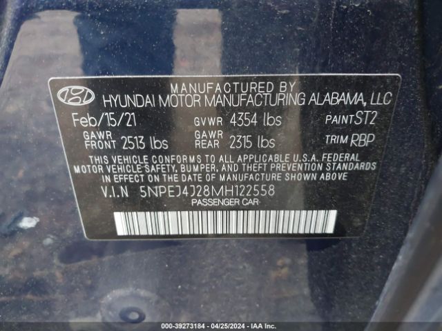 Photo 8 VIN: 5NPEJ4J28MH122558 - HYUNDAI SONATA 