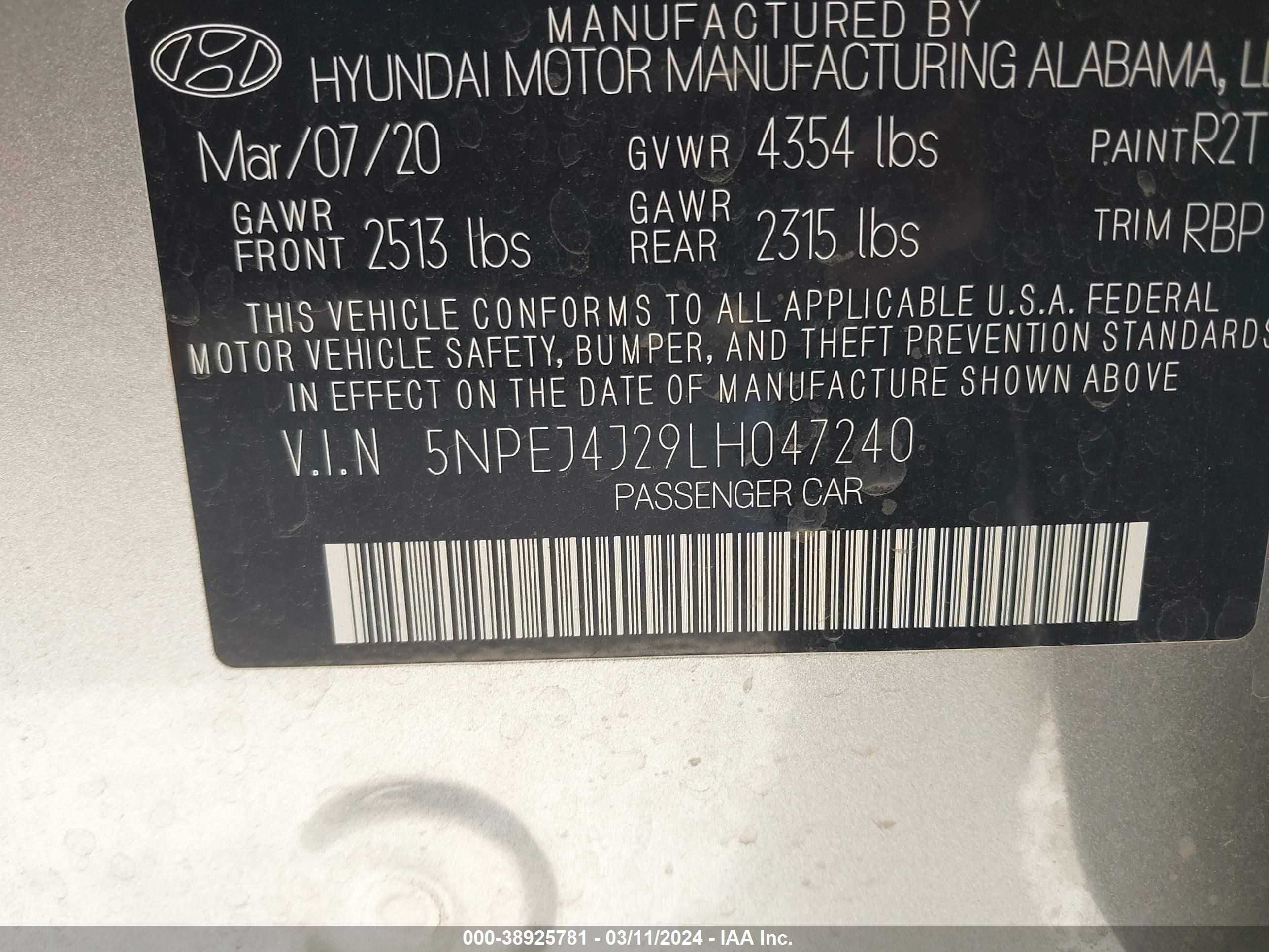 Photo 8 VIN: 5NPEJ4J29LH047240 - HYUNDAI SONATA 