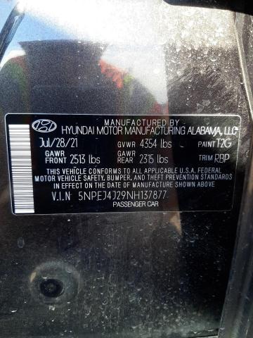 Photo 9 VIN: 5NPEJ4J29NH137877 - HYUNDAI SONATA SEL 