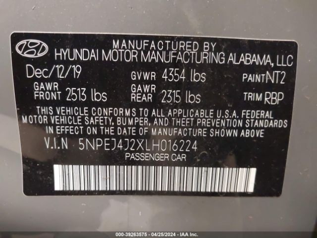 Photo 8 VIN: 5NPEJ4J2XLH016224 - HYUNDAI SONATA 