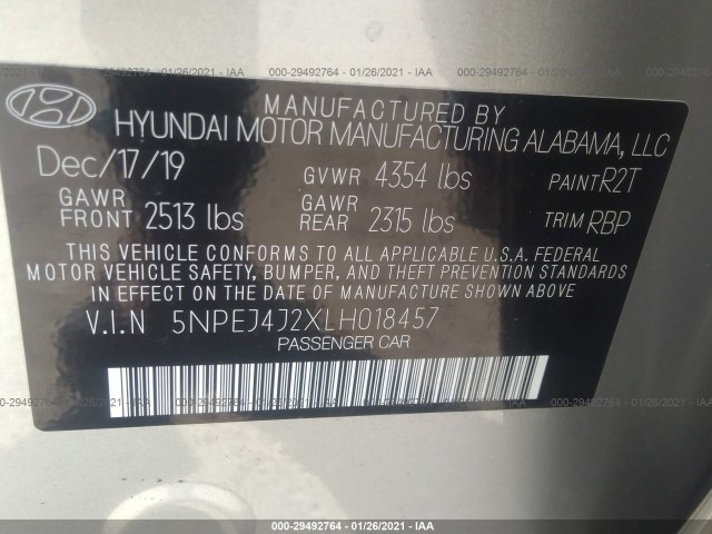 Photo 8 VIN: 5NPEJ4J2XLH018457 - HYUNDAI SONATA 