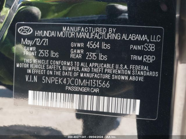 Photo 8 VIN: 5NPEK4JC0MH131566 - HYUNDAI SONATA 