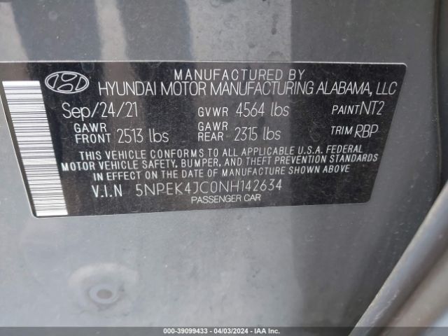 Photo 8 VIN: 5NPEK4JC0NH142634 - HYUNDAI SONATA 