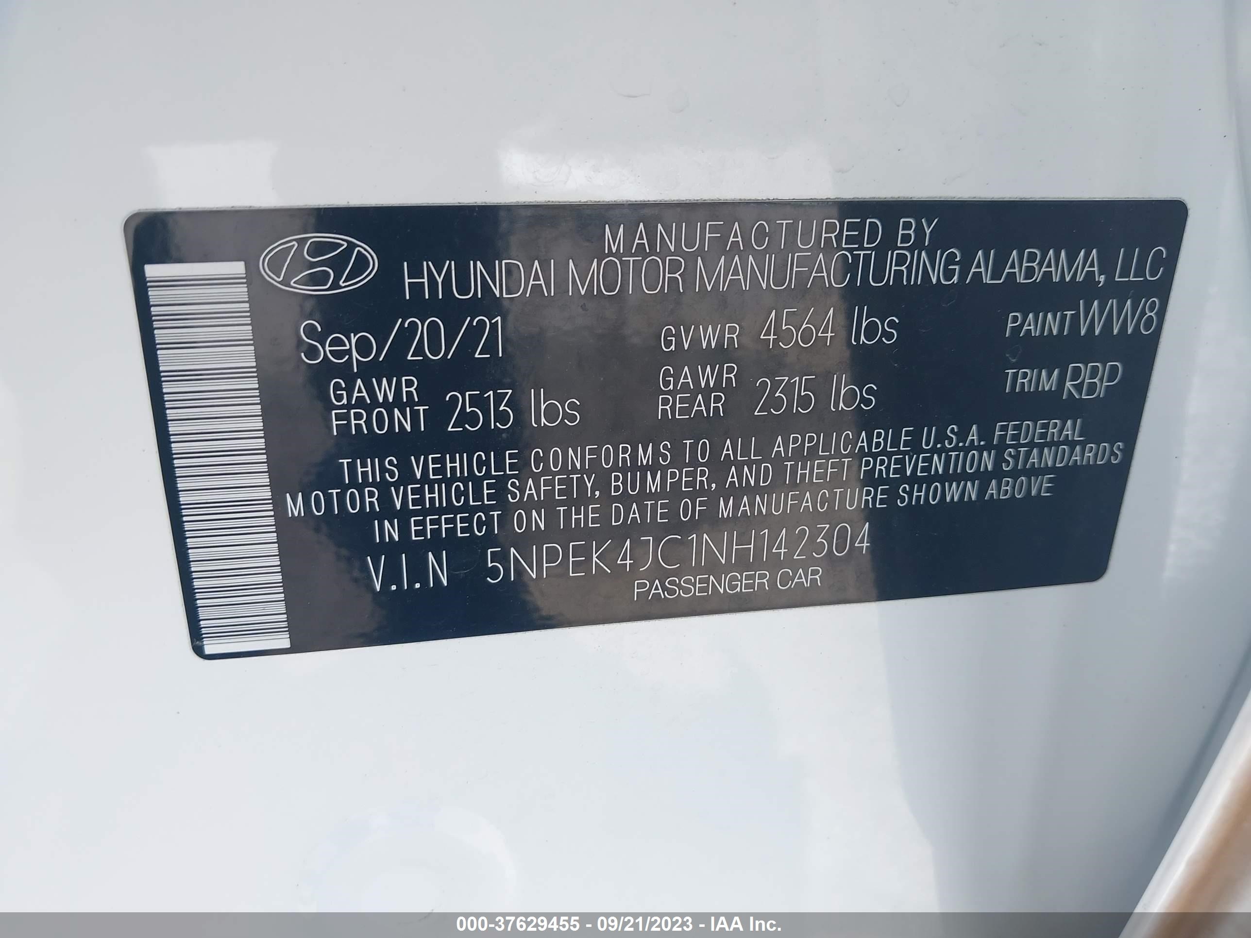 Photo 8 VIN: 5NPEK4JC1NH142304 - HYUNDAI SONATA 