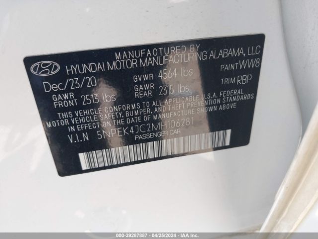 Photo 8 VIN: 5NPEK4JC2MH106281 - HYUNDAI SONATA 