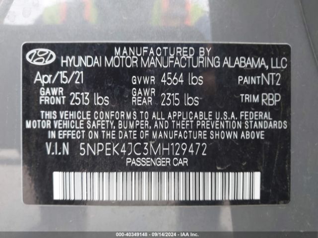 Photo 8 VIN: 5NPEK4JC3MH129472 - HYUNDAI SONATA 