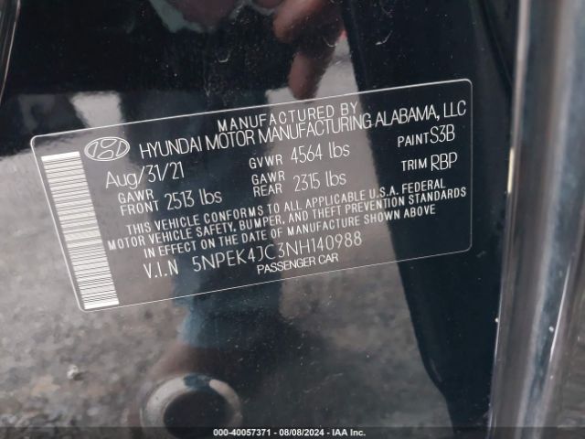 Photo 8 VIN: 5NPEK4JC3NH140988 - HYUNDAI SONATA 