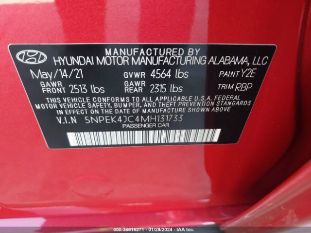 Photo 8 VIN: 5NPEK4JC4MH131733 - HYUNDAI SONATA 