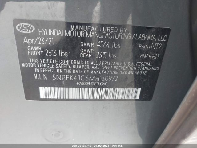 Photo 8 VIN: 5NPEK4JC6MH130972 - HYUNDAI SONATA 