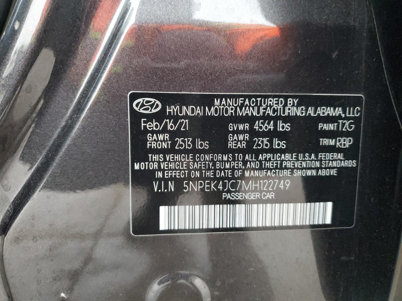 Photo 11 VIN: 5NPEK4JC7MH122749 - HYUNDAI SONATA 