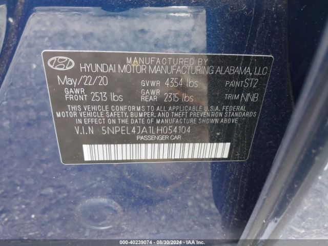 Photo 8 VIN: 5NPEL4JA1LH054104 - HYUNDAI SONATA 