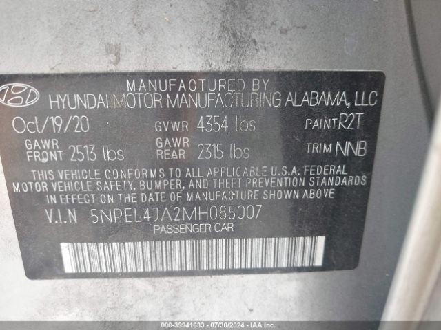 Photo 8 VIN: 5NPEL4JA2MH085007 - HYUNDAI SONATA 