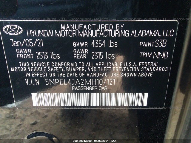 Photo 8 VIN: 5NPEL4JA2MH107121 - HYUNDAI SONATA 