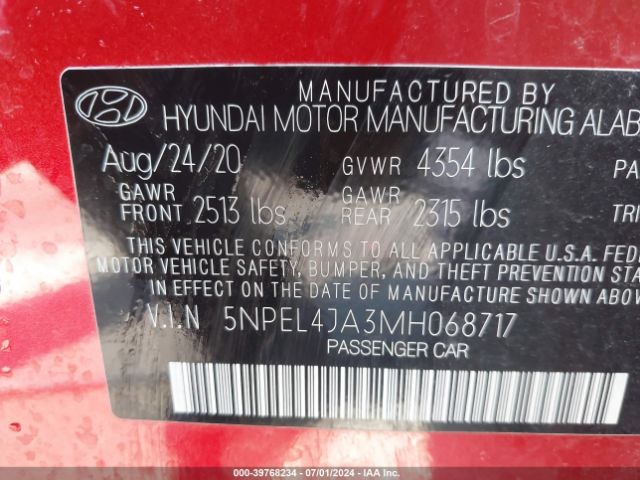 Photo 8 VIN: 5NPEL4JA3MH068717 - HYUNDAI SONATA 