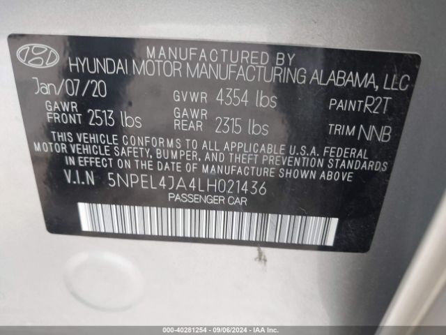 Photo 8 VIN: 5NPEL4JA4LH021436 - HYUNDAI SONATA 