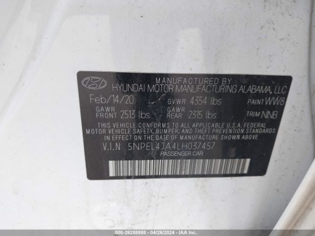 Photo 8 VIN: 5NPEL4JA4LH037457 - HYUNDAI SONATA 