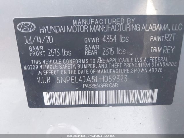 Photo 8 VIN: 5NPEL4JA5LH059323 - HYUNDAI SONATA 