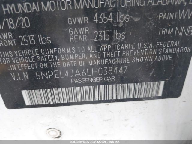 Photo 8 VIN: 5NPEL4JA6LH038447 - HYUNDAI SONATA 