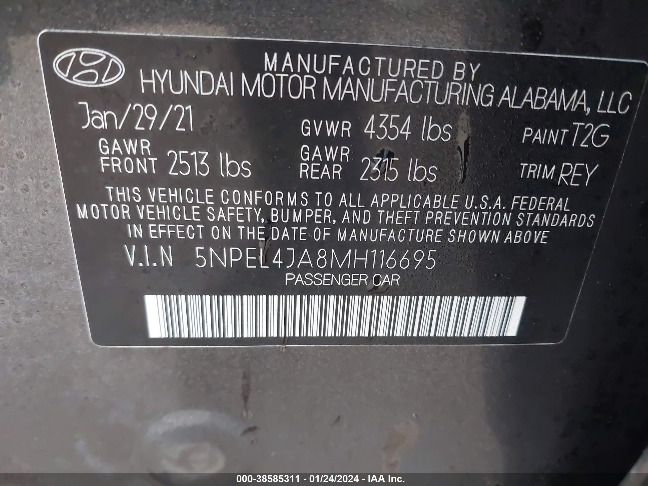 Photo 8 VIN: 5NPEL4JA8MH116695 - HYUNDAI SONATA 