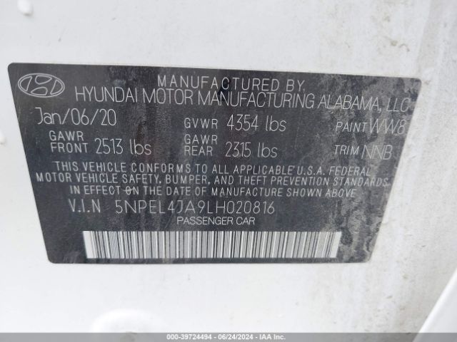 Photo 8 VIN: 5NPEL4JA9LH020816 - HYUNDAI SONATA 