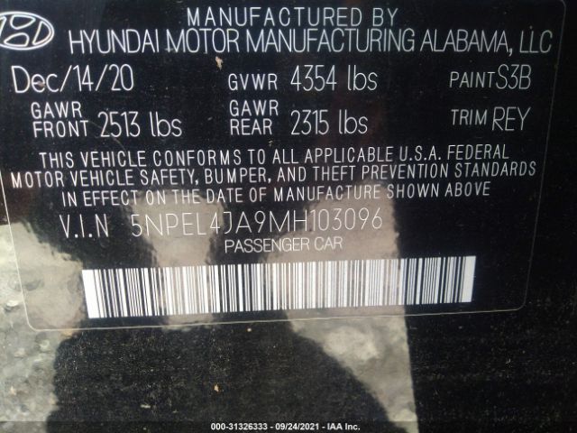 Photo 8 VIN: 5NPEL4JA9MH103096 - HYUNDAI SONATA 