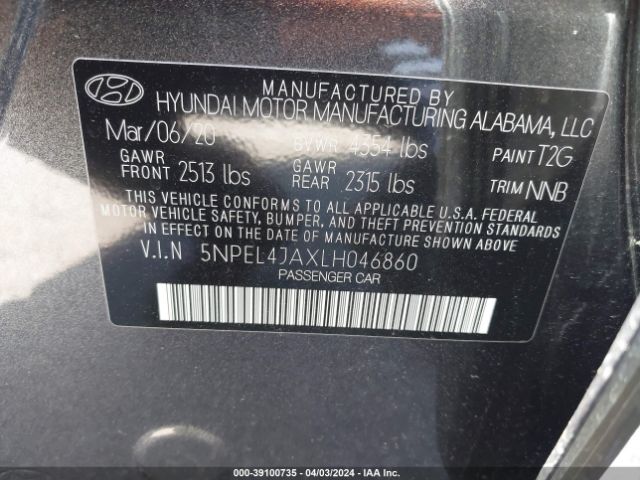 Photo 8 VIN: 5NPEL4JAXLH046860 - HYUNDAI SONATA 