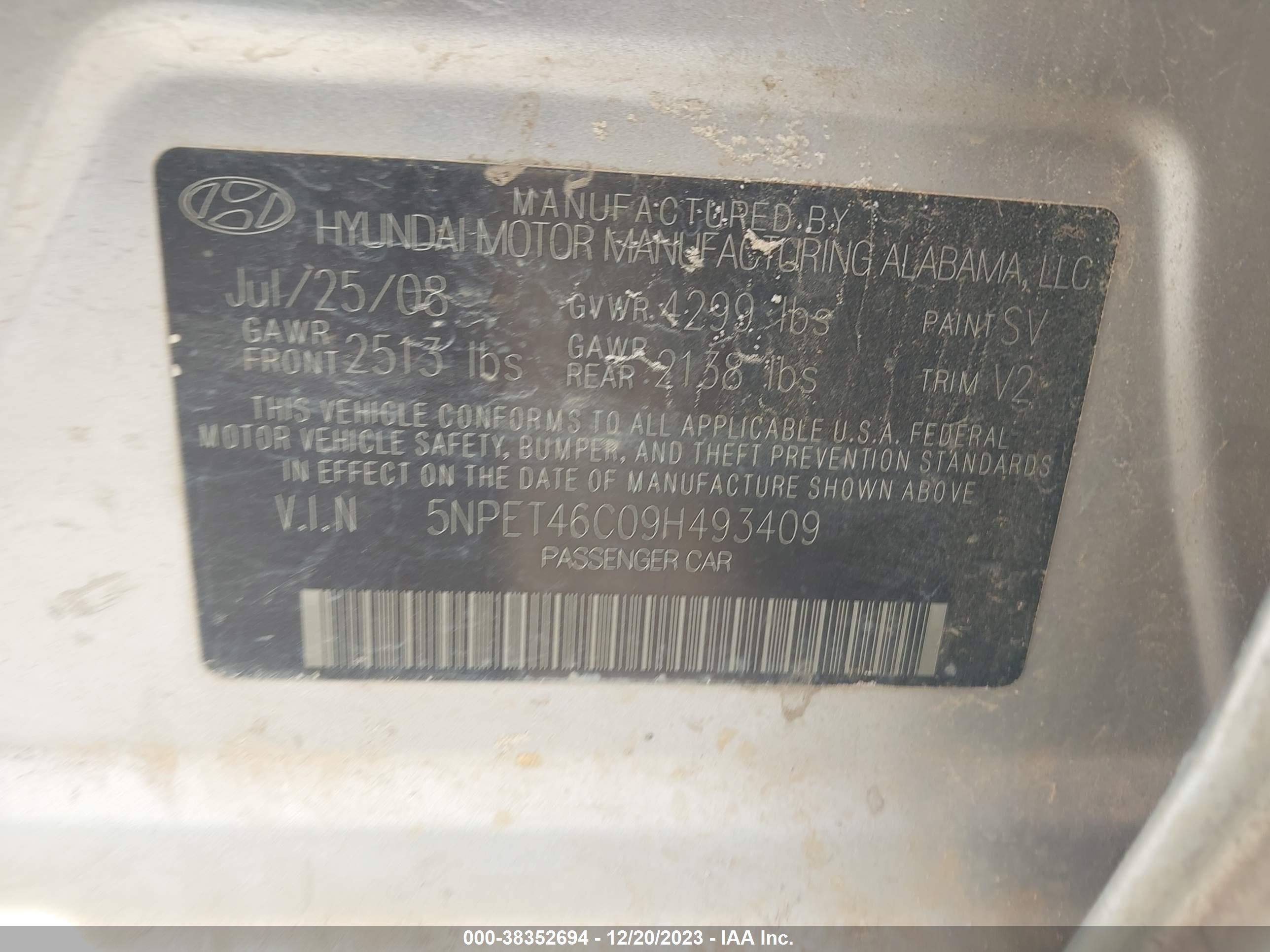 Photo 8 VIN: 5NPET46C09H493409 - HYUNDAI SONATA 