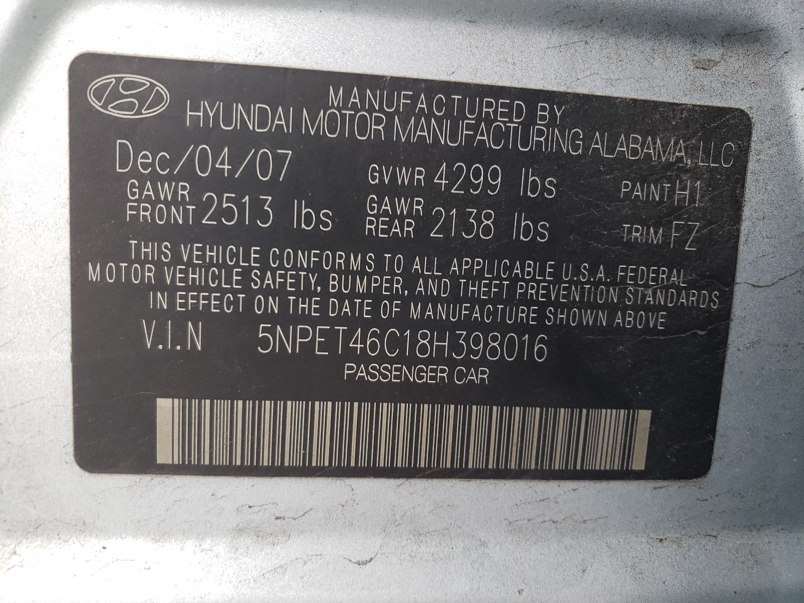 Photo 9 VIN: 5NPET46C18H398016 - HYUNDAI SONATA GLS 