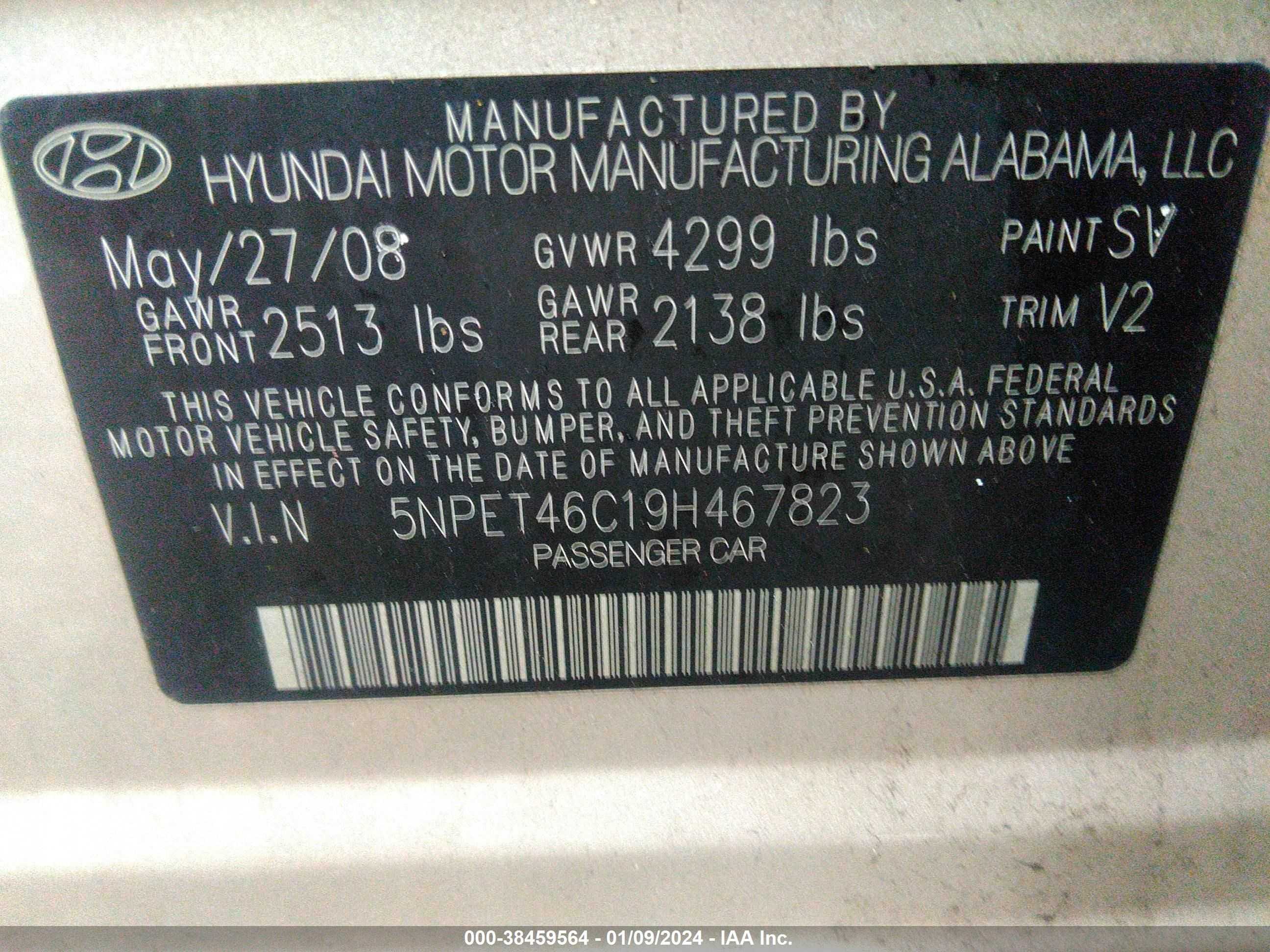 Photo 8 VIN: 5NPET46C19H467823 - HYUNDAI SONATA 